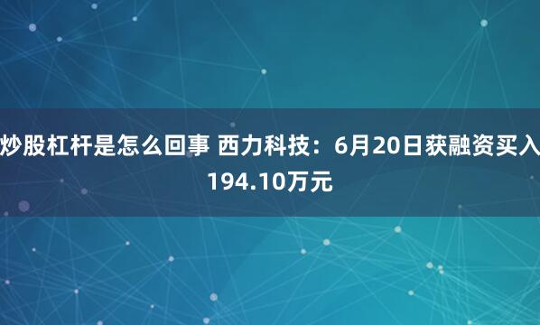 炒股杠杆是怎么回事 西力科技：6月20日获融资买入194.10万元